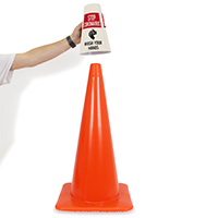 Safety cone accessory for hand washing reminder