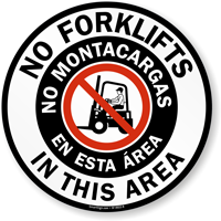 Dual-Language Floor Sign No Forklifts Allowed