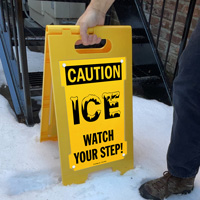 Watch your step it’s icy caution sign