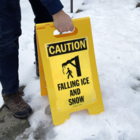 Caution falling ice and snow sign