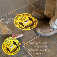 Applying a social distancing adhesive floor sign