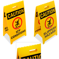 Caution Slippery Hazard Reversible Fold-Ups Floor Signs